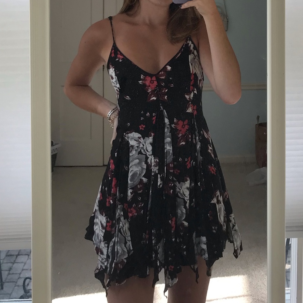 Free People Black Floral Mini Dress XS